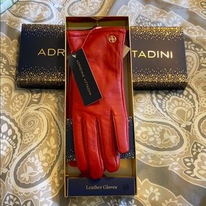 NEW Adrienne Vittadini Red Leather Gloves - M
